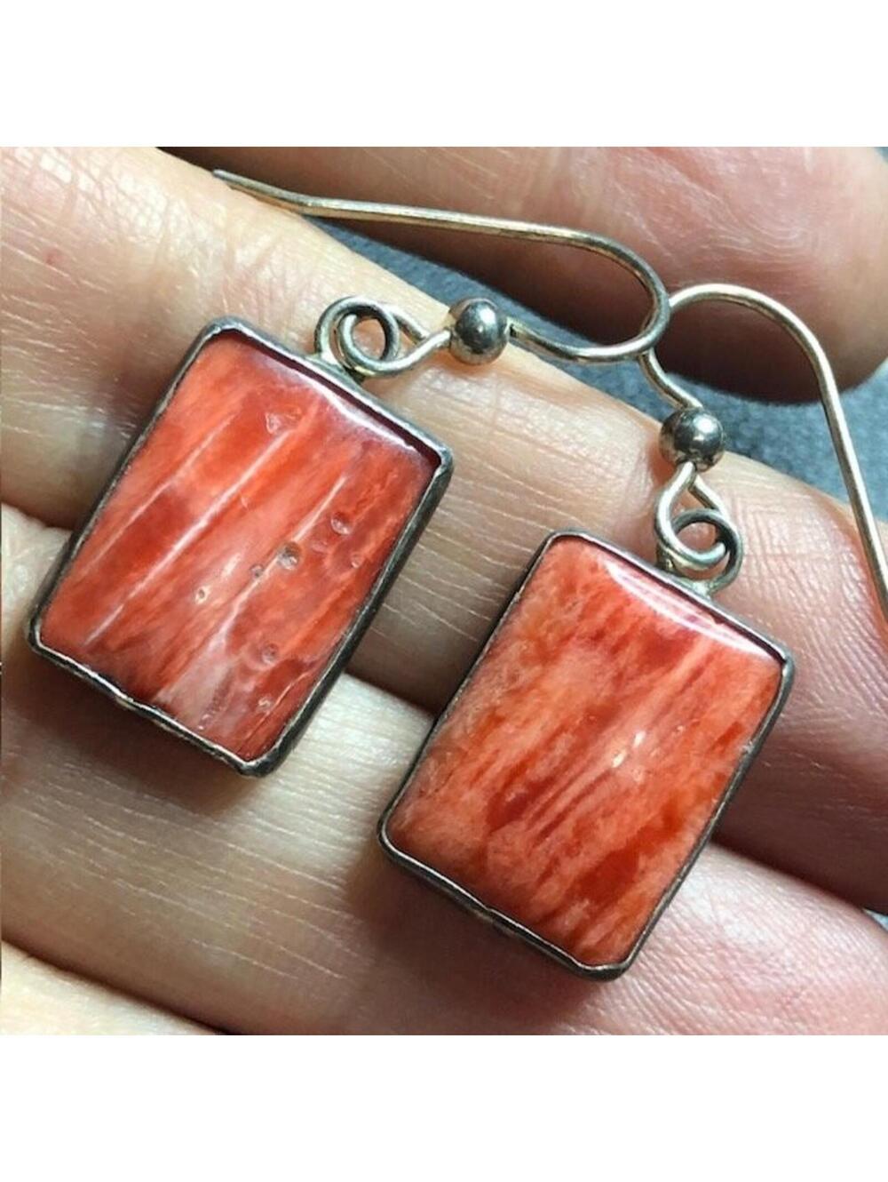 B4381 Gary Blom Dangle Earrings Sterling Silver Spiny Oyster Rectangular 36mm